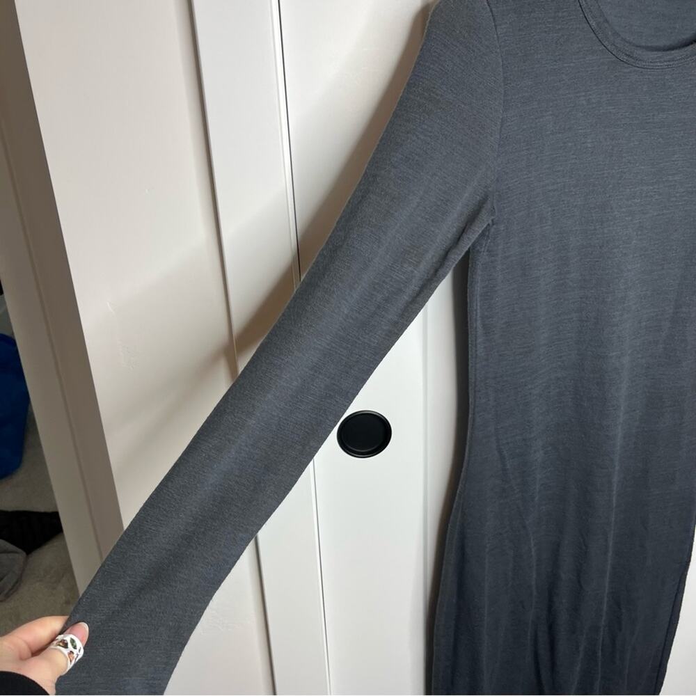Aritzia Wilfred Free Dark Grey Stretch Bodycon Midi Long Sleeve Dress Size Small - Picture 3 of 6